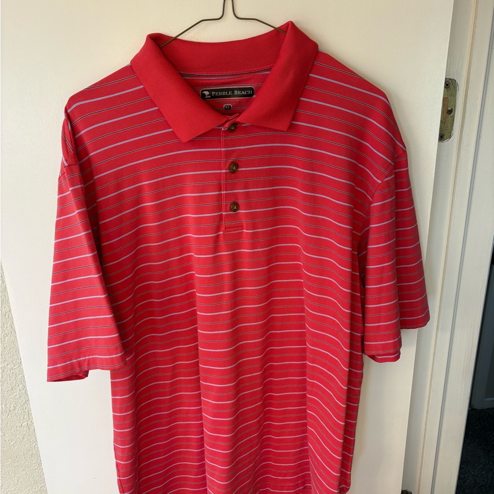 XL Pebble Beach Men's Polo in Red and White Stripes